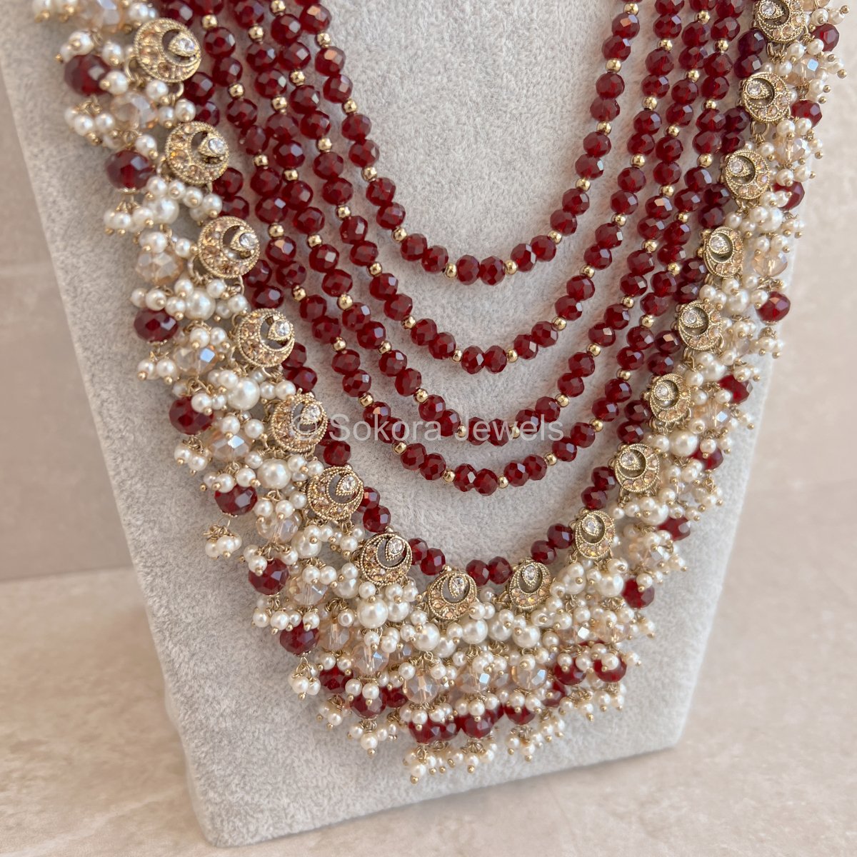 Almera Long Mala - Maroon - SOKORA JEWELSAlmera Long Mala - Maroon