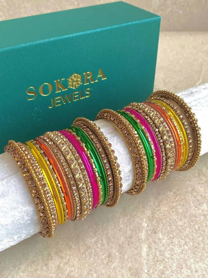 Alyana Small Golden Bangle Set - 7 Colour Options - SOKORA JEWELSAlyana Small Golden Bangle Set - 7 Colour OptionsBANGLES