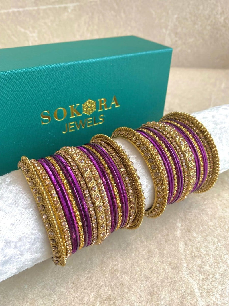 Alyana Small Golden Bangle Set - 7 Colour Options - SOKORA JEWELSAlyana Small Golden Bangle Set - 7 Colour OptionsBANGLES
