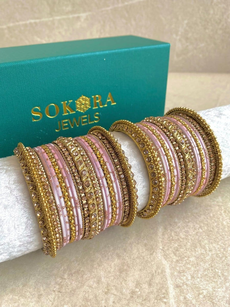 Alyana Small Golden Bangle Set - 7 Colour Options - SOKORA JEWELSAlyana Small Golden Bangle Set - 7 Colour OptionsBANGLES