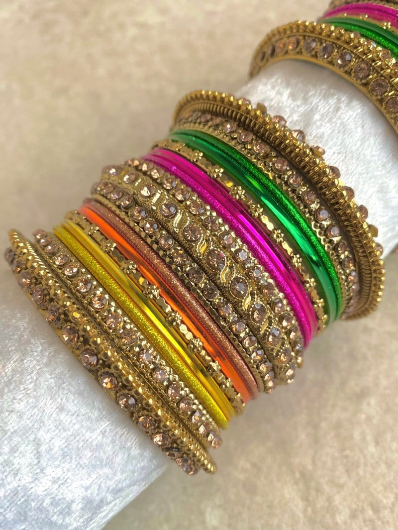 Alyana Small Golden Bangle Set - 7 Colour Options - SOKORA JEWELSAlyana Small Golden Bangle Set - 7 Colour OptionsBANGLES