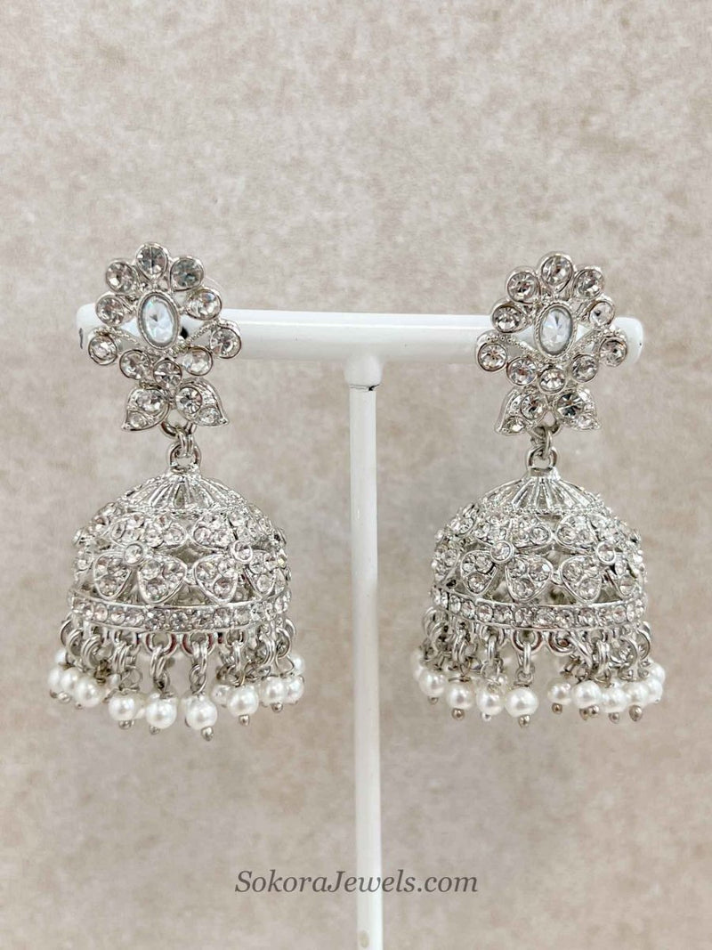 Aman Silver Jhumka Earrings - SOKORA JEWELSAman Silver Jhumka Earrings