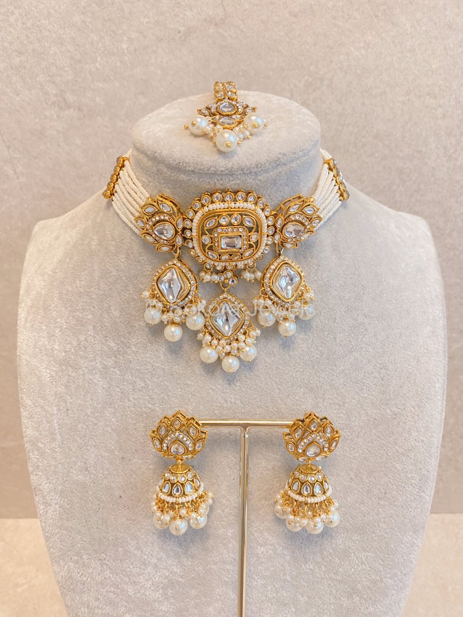 Amani Faux Kundan Choker Set - Pearl - SOKORA JEWELSAmani Faux Kundan Choker Set - Pearl