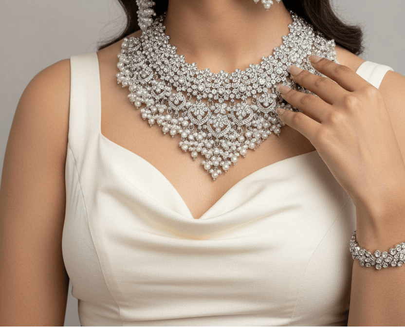 Amelia Silver Necklace Set - 2 Colour Options - SOKORA JEWELSAmelia Silver Necklace Set - 2 Colour Options