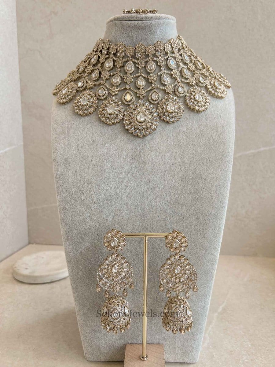 Amika Large Kundan Drop Bridal Necklace Set - SOKORA JEWELSAmika Large Kundan Drop Bridal Necklace Set