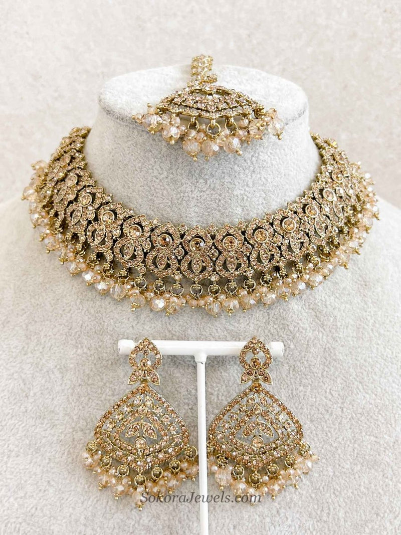 Amina Golden Necklace sets - SOKORA JEWELSAmina Golden Necklace sets