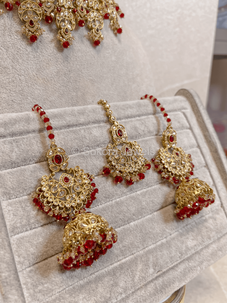 Amreen Beads Choker Set - Red - SOKORA JEWELSAmreen Beads Choker Set - Red