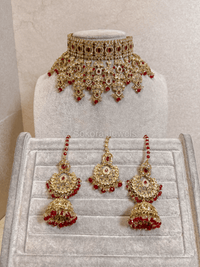 Amreen Beads Choker Set - Red - SOKORA JEWELSAmreen Beads Choker Set - Red