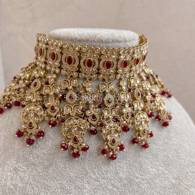 Amreen Choker Set - Maroon - SOKORA JEWELSAmreen Choker Set - Maroon