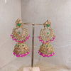 Amreen Jhumka Earrings - Pink/Green - SOKORA JEWELSAmreen Jhumka Earrings - Pink/Green