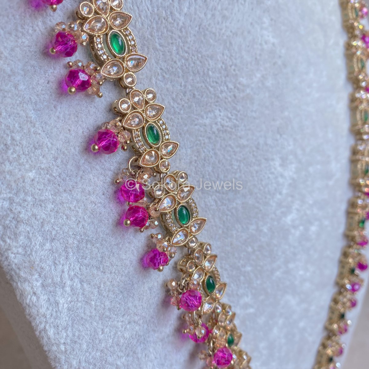 Amreen Long Necklace - Pink/Green - SOKORA JEWELSAmreen Long Necklace - Pink/Green