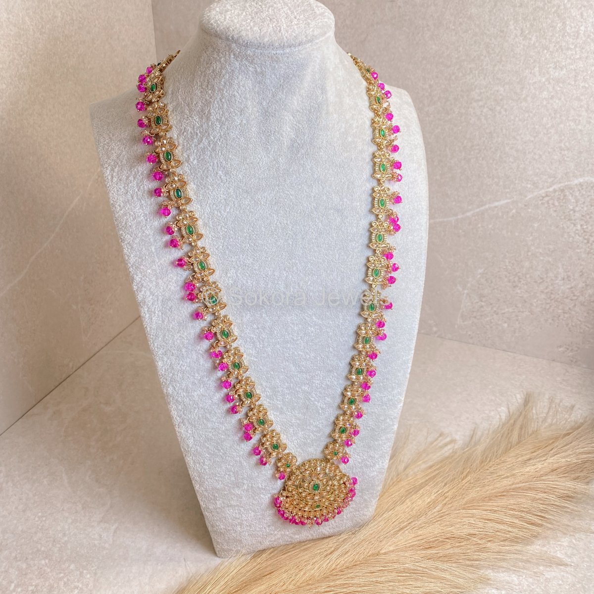 Amreen Long Necklace - Pink/Green - SOKORA JEWELSAmreen Long Necklace - Pink/Green