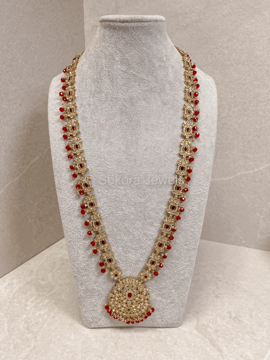 Amreen Long Necklace - Red - SOKORA JEWELSAmreen Long Necklace - Red