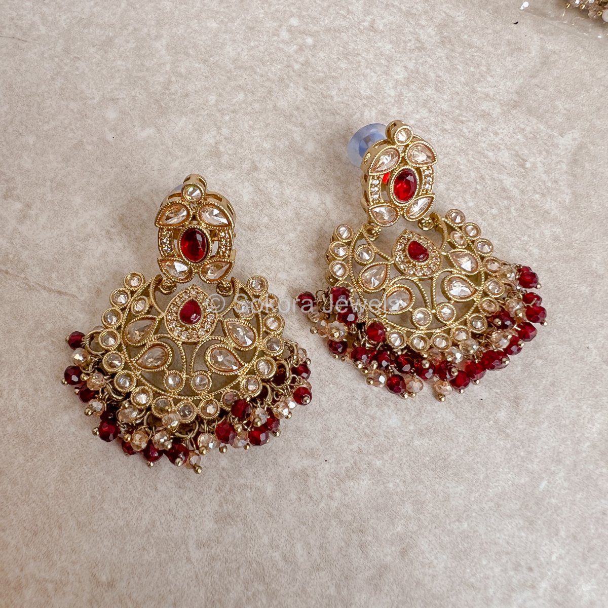 Amreen Small Earrings - Maroon - SOKORA JEWELSAmreen Small Earrings - Maroon