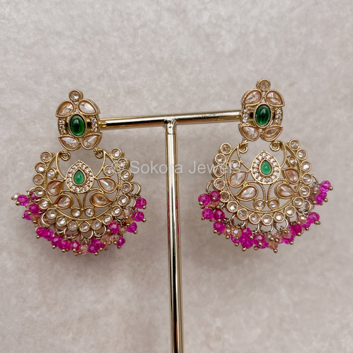 Amreen Small Earrings - Pink/Green - SOKORA JEWELSAmreen Small Earrings - Pink/Green