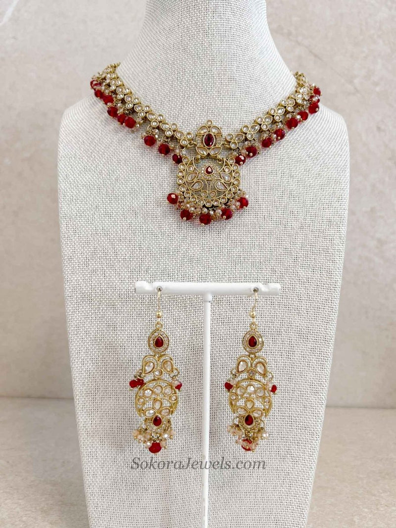 Amreen Small Red Necklace set - SOKORA JEWELSAmreen Small Red Necklace set