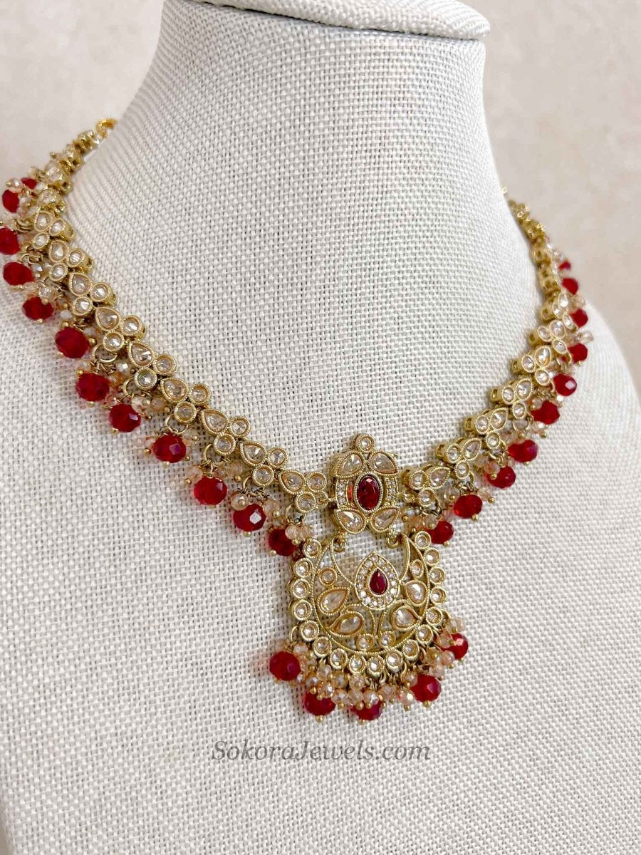 Amreen Small Red Necklace set - SOKORA JEWELSAmreen Small Red Necklace set