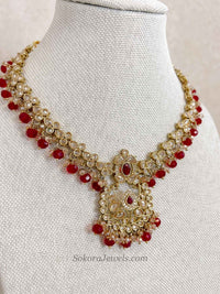 Amreen Small Red Necklace set - SOKORA JEWELSAmreen Small Red Necklace set