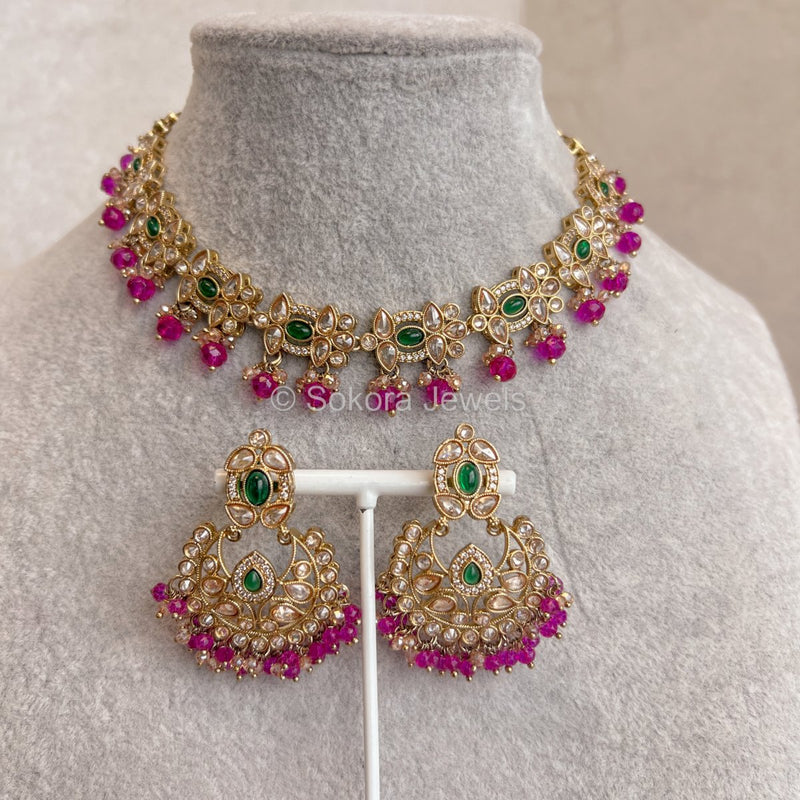 Amreen Small set - Pink&Green - SOKORA JEWELSAmreen Small set - Pink&Green