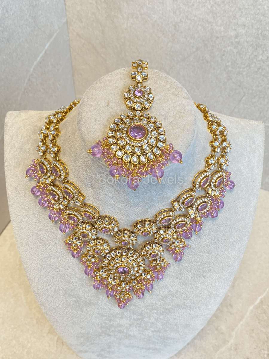 Aneesa Faux Kundan Necklace Set - Purple - SOKORA JEWELSAneesa Faux Kundan Necklace Set - Purple