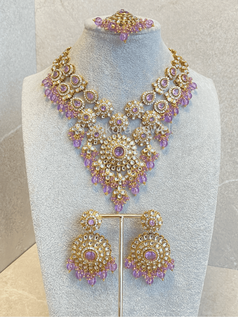 Aneesa Faux Kundan Necklace Set - Purple - SOKORA JEWELSAneesa Faux Kundan Necklace Set - Purple