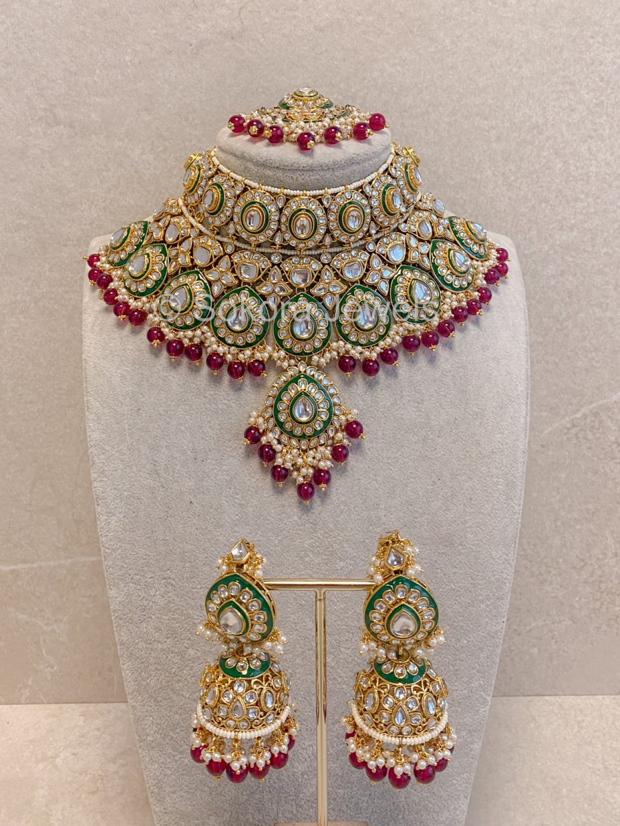 Anjana Large Faux Kundan Bridal set - Ruby - SOKORA JEWELSAnjana Large Faux Kundan Bridal set - Ruby