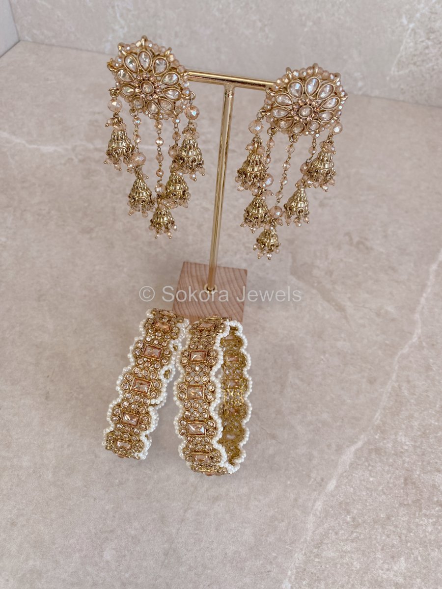 Anmol Earrings & Kada Box Set - Champagne - SOKORA JEWELSAnmol Earrings & Kada Box Set - ChampagneBANGLES