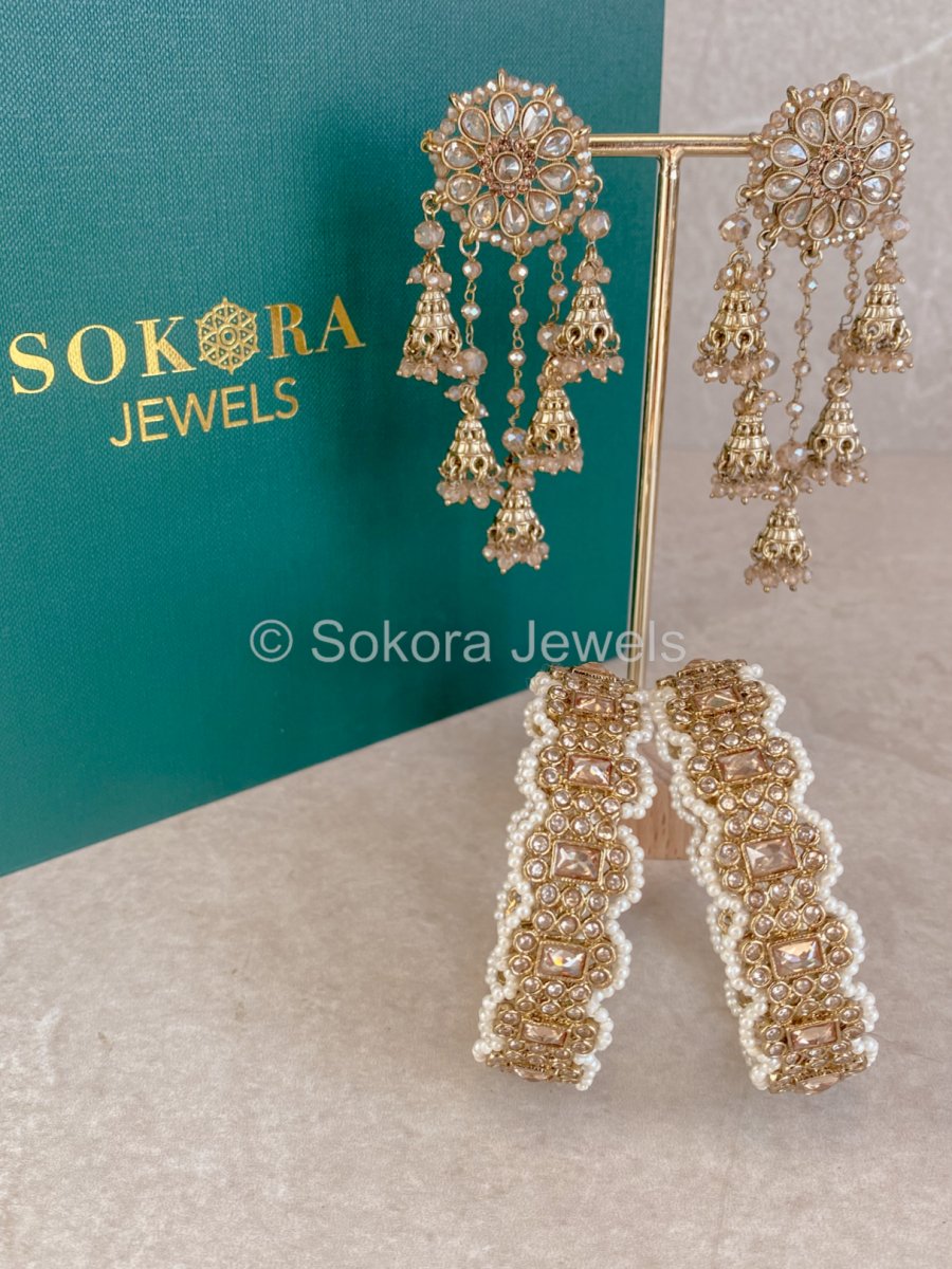 Anmol Earrings & Kada Box Set - Champagne - SOKORA JEWELSAnmol Earrings & Kada Box Set - ChampagneBANGLES