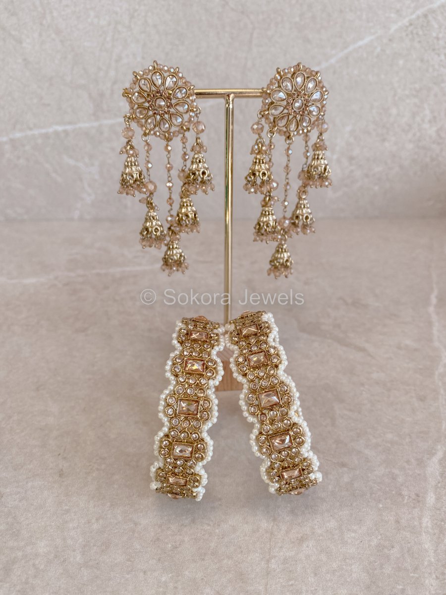 Anmol Earrings & Kada Box Set - Champagne - SOKORA JEWELSAnmol Earrings & Kada Box Set - ChampagneBANGLES