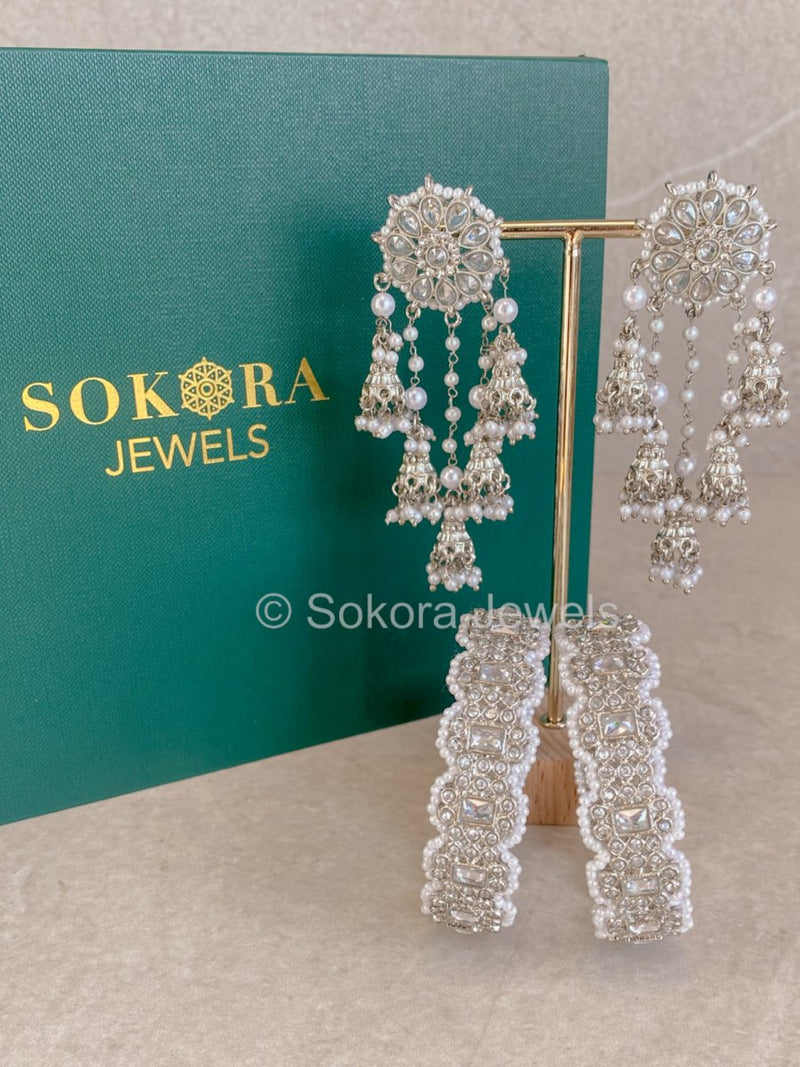 Anmol Earrings & Kada Box Set - Silver - SOKORA JEWELSAnmol Earrings & Kada Box Set - SilverBANGLES