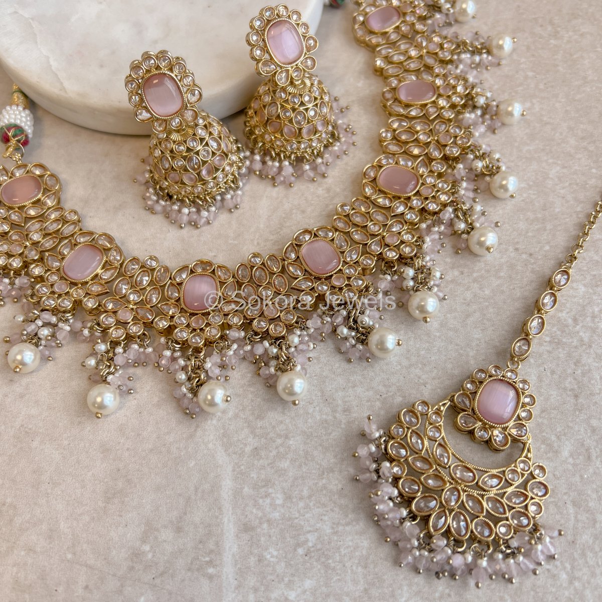 Antara Necklace Set - Light Pink - SOKORA JEWELSAntara Necklace Set - Light Pink