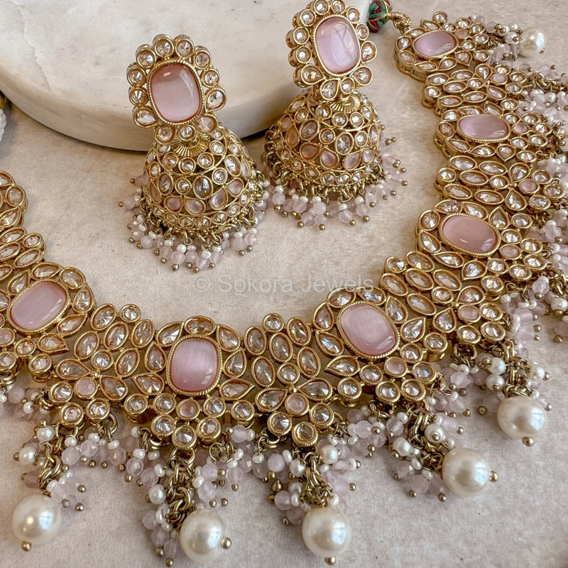 Antara Necklace Set - Light Pink - SOKORA JEWELSAntara Necklace Set - Light Pink