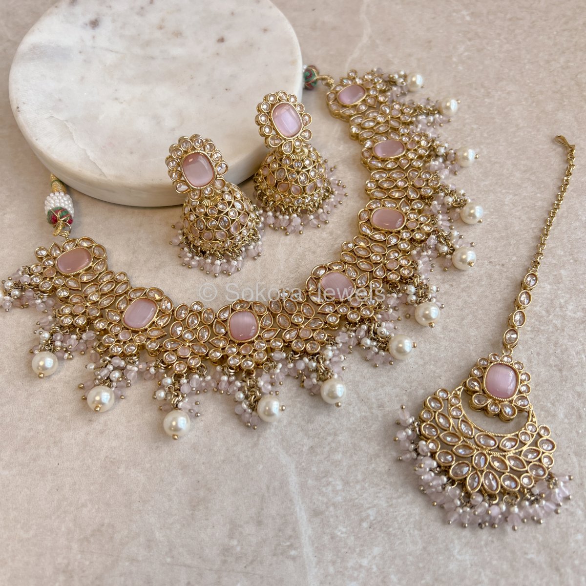 Antara Necklace Set - Light Pink - SOKORA JEWELSAntara Necklace Set - Light Pink