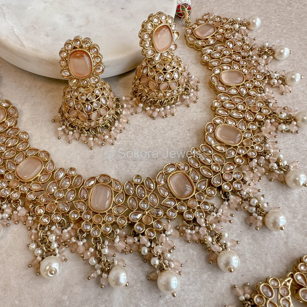 Antara Necklace Set - Peach - SOKORA JEWELSAntara Necklace Set - Peach