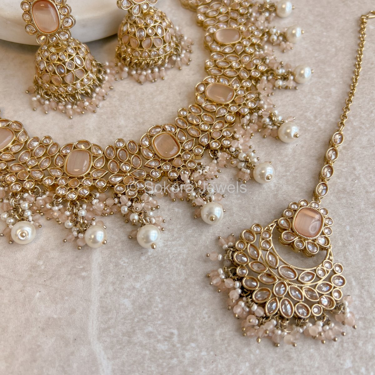 Antara Necklace Set - Peach - SOKORA JEWELSAntara Necklace Set - Peach