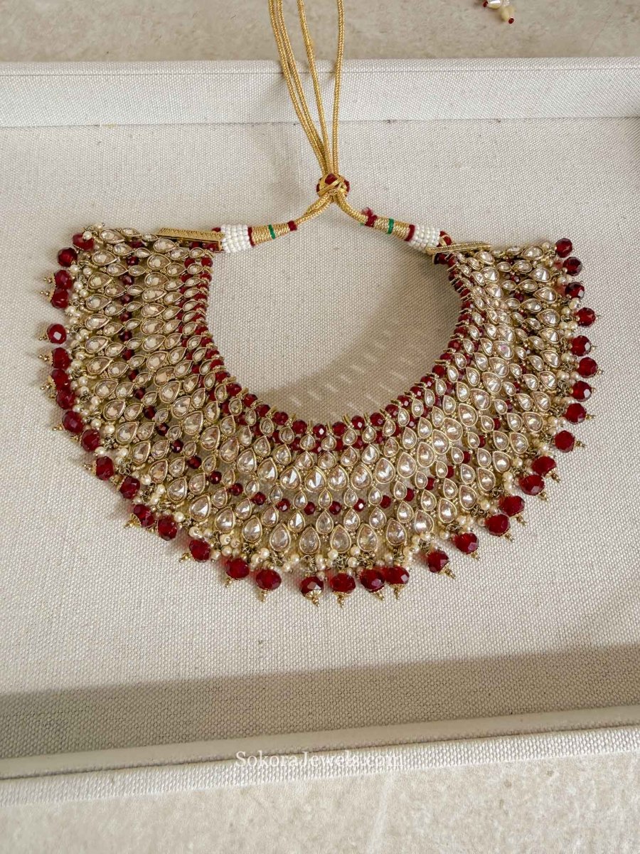 Antique Gold and Maroon Necklace - SOKORA JEWELSAntique Gold and Maroon NecklaceChoker Sets