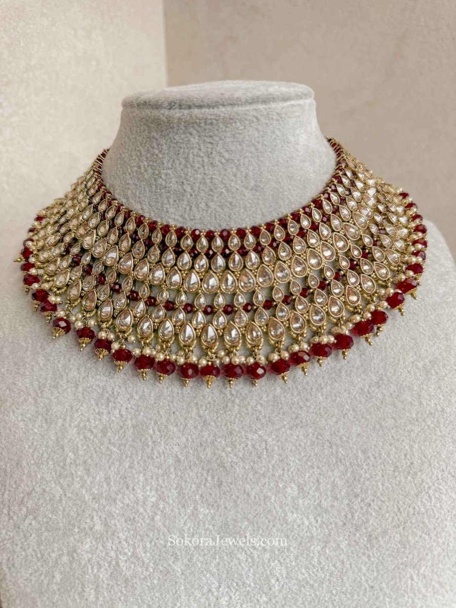Antique Gold and Maroon Necklace - SOKORA JEWELSAntique Gold and Maroon NecklaceChoker Sets
