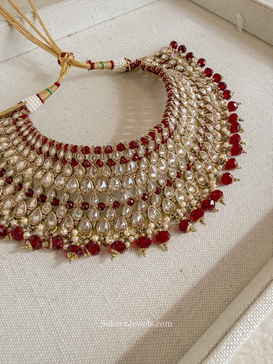 Antique Gold and Maroon Necklace - SOKORA JEWELSAntique Gold and Maroon NecklaceChoker Sets
