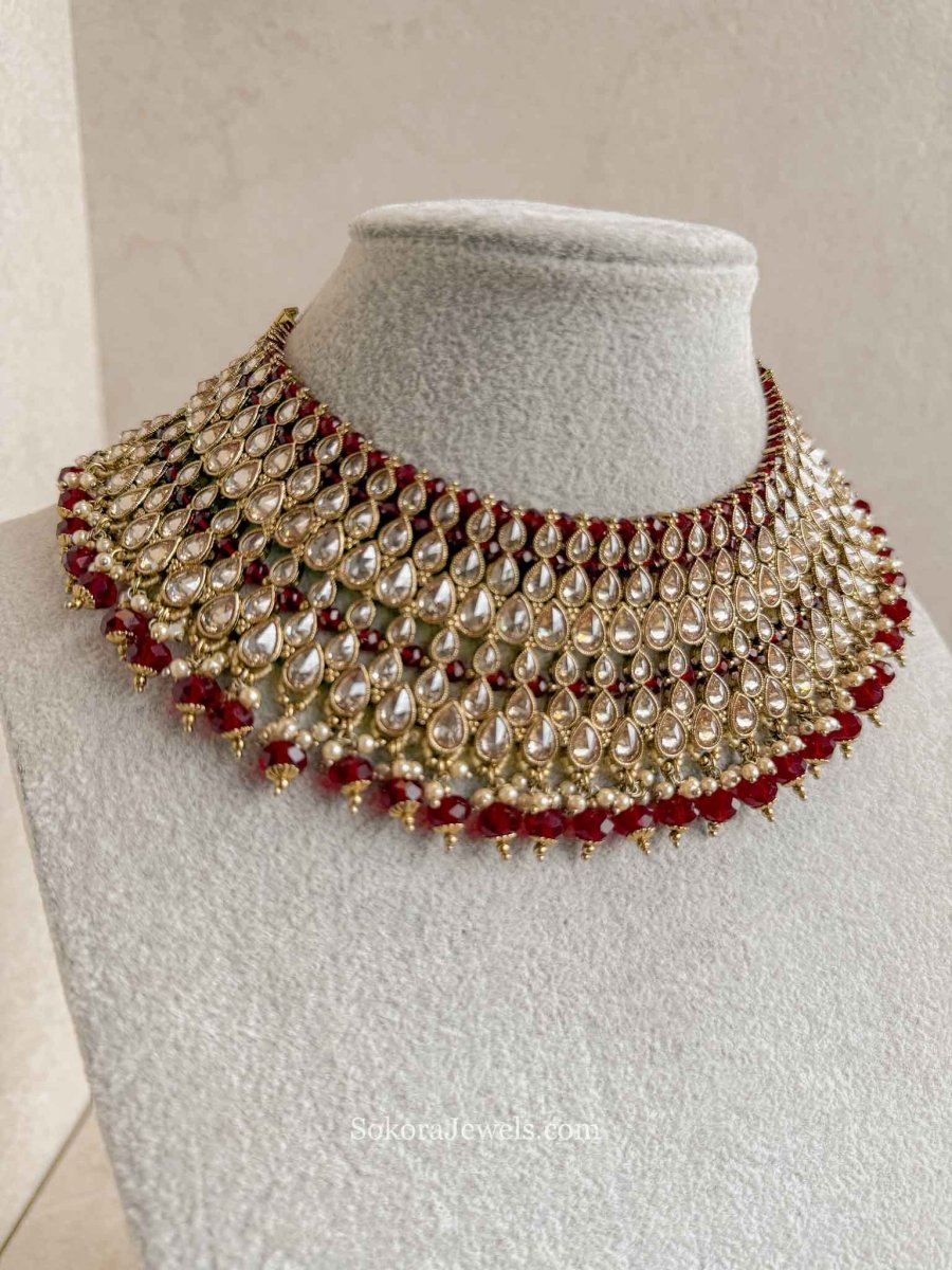 Antique Gold and Maroon Necklace - SOKORA JEWELSAntique Gold and Maroon NecklaceChoker Sets