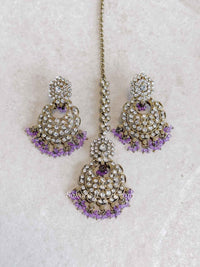 Antique Gold Beaded Earrings & Tikka Set - SOKORA JEWELSAntique Gold Beaded Earrings & Tikka Set