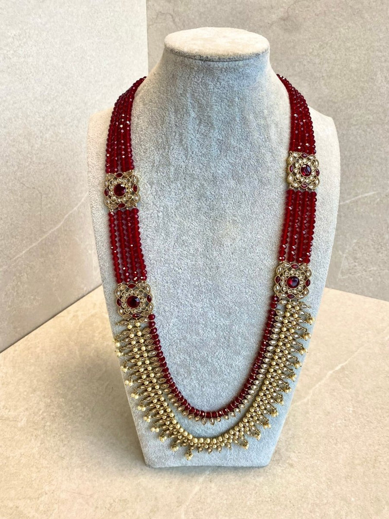 Antique Gold Beaded Mala - Maroon - SOKORA JEWELSAntique Gold Beaded Mala - MaroonNECKLACE SETS