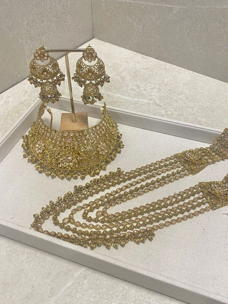 Antique Gold Bridal Necklace Set - Golden - SOKORA JEWELSAntique Gold Bridal Necklace Set - Golden