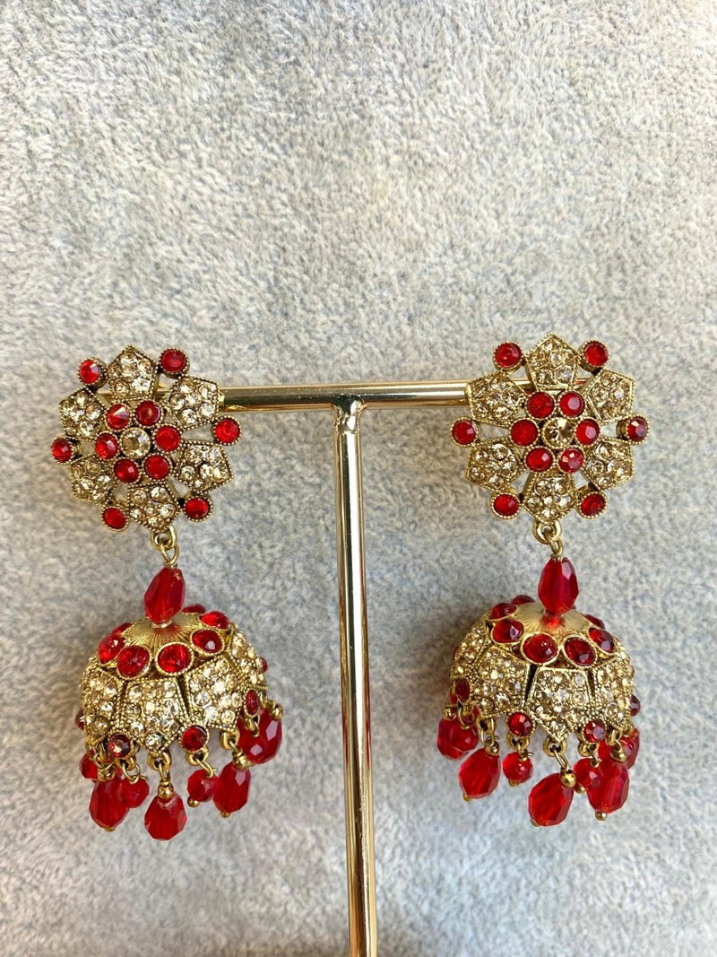 Antique Gold Bridal Necklace Set - Red/Golden - SOKORA JEWELSAntique Gold Bridal Necklace Set - Red/Golden