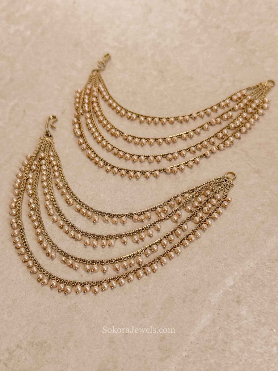 Antique Gold & Champagne Pearl Sahara Earring Chains - SOKORA JEWELSAntique Gold & Champagne Pearl Sahara Earring ChainsEARRINGS