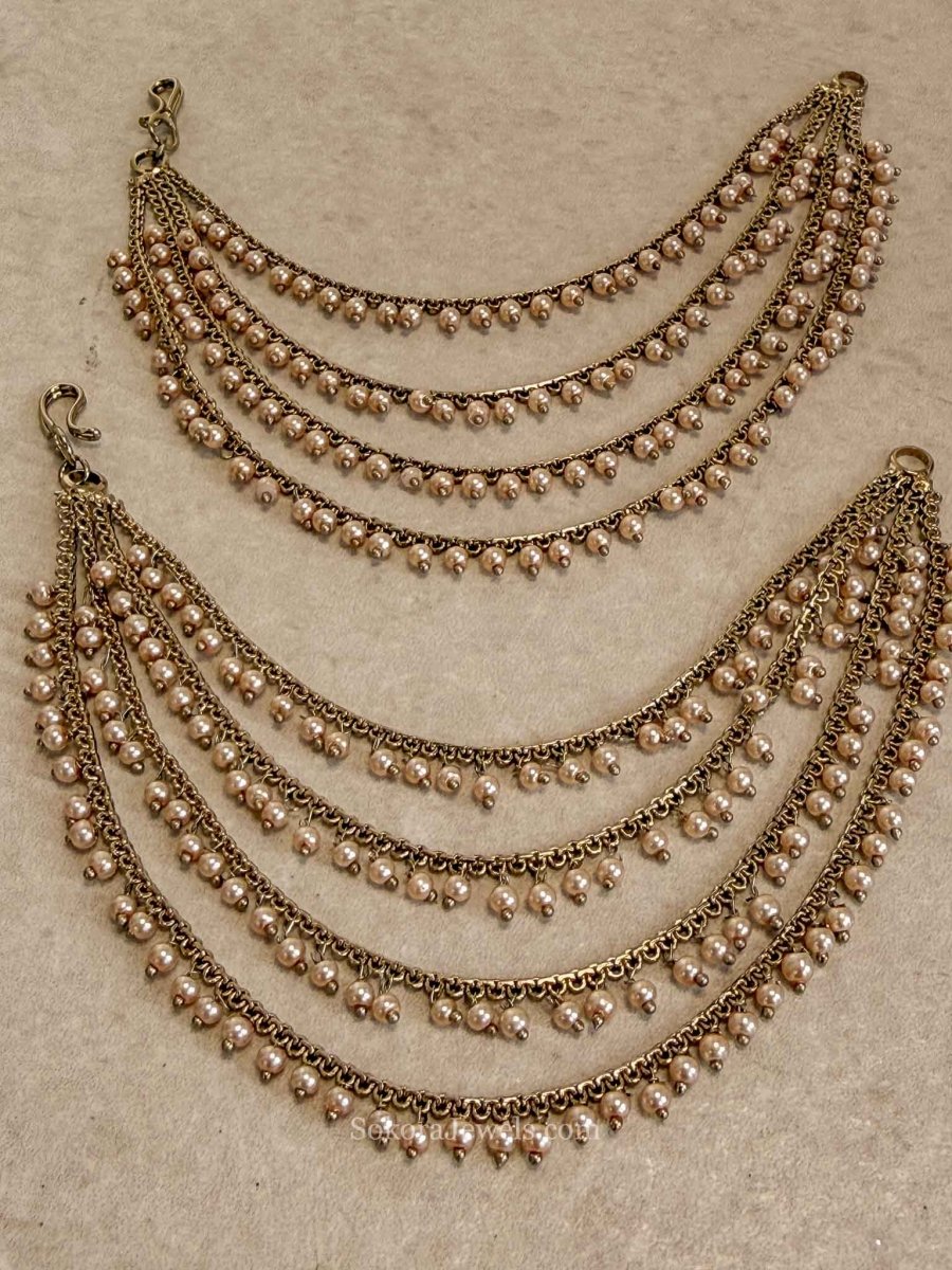 Antique Gold & Champagne Pearl Sahara Earring Chains - SOKORA JEWELSAntique Gold & Champagne Pearl Sahara Earring ChainsEARRINGS