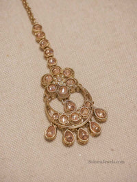 Antique Gold Champagne Zircon Statement Tikka - SOKORA JEWELSAntique Gold Champagne Zircon Statement Tikka