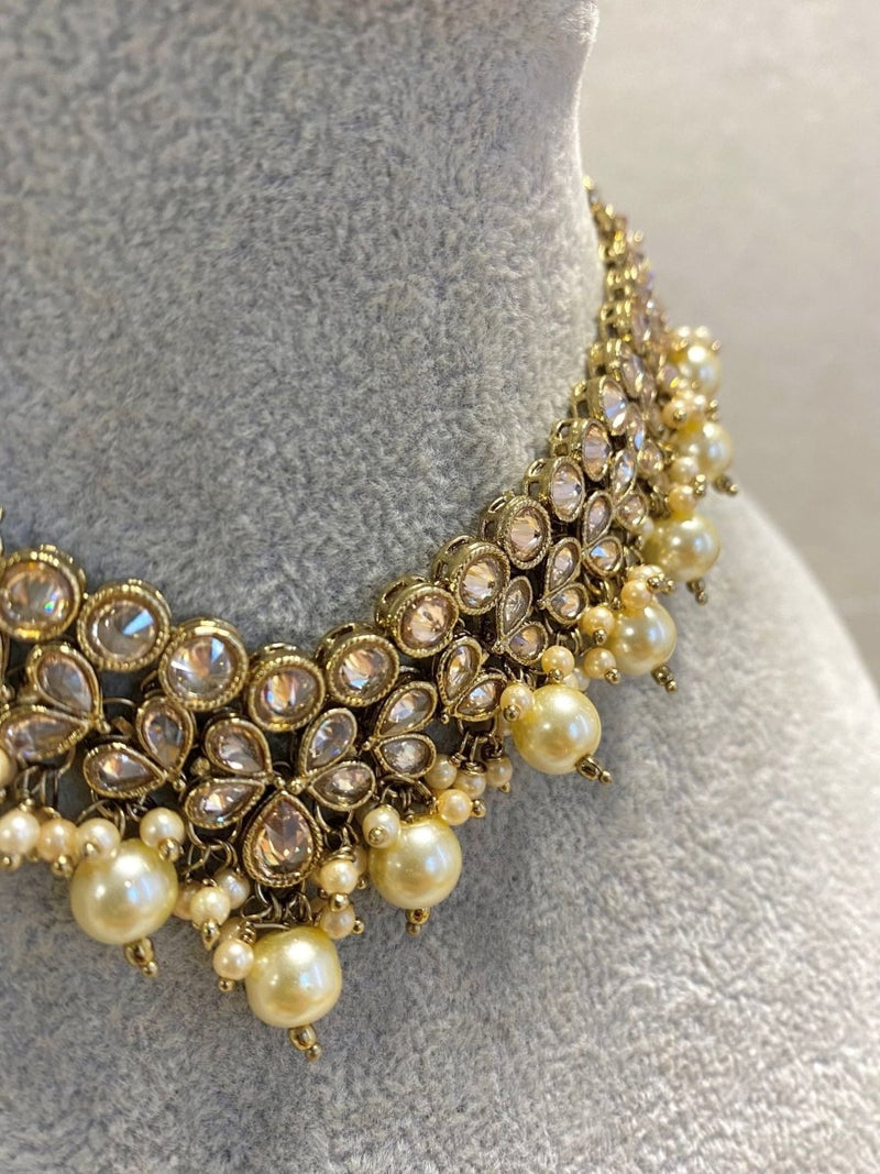 Antique Gold Choker Set - Champagne - SOKORA JEWELSAntique Gold Choker Set - Champagne