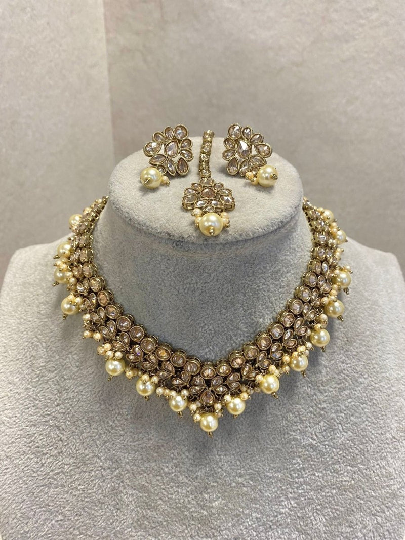 Antique Gold Choker Set - Champagne - SOKORA JEWELSAntique Gold Choker Set - Champagne