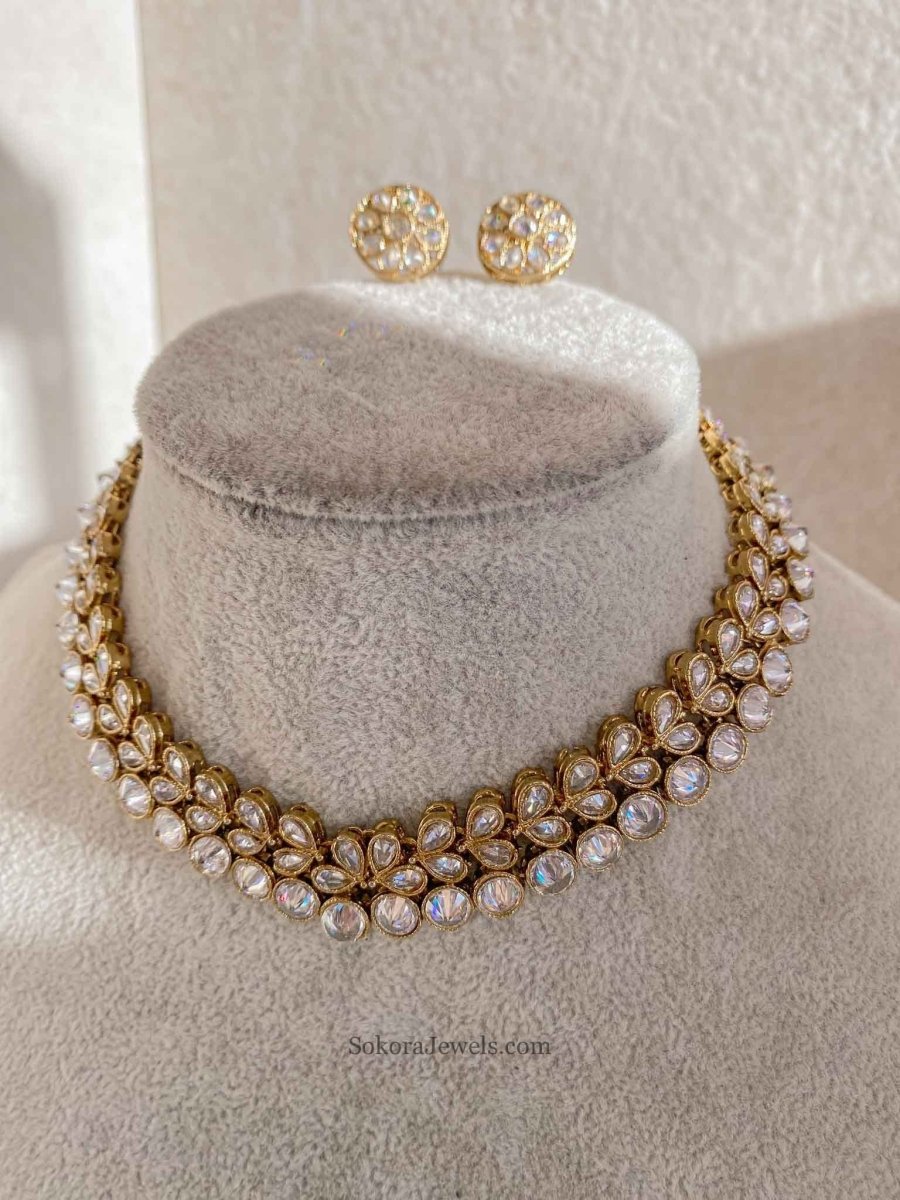 Antique Gold Choker Set - Clear Gold - SOKORA JEWELSAntique Gold Choker Set - Clear Gold