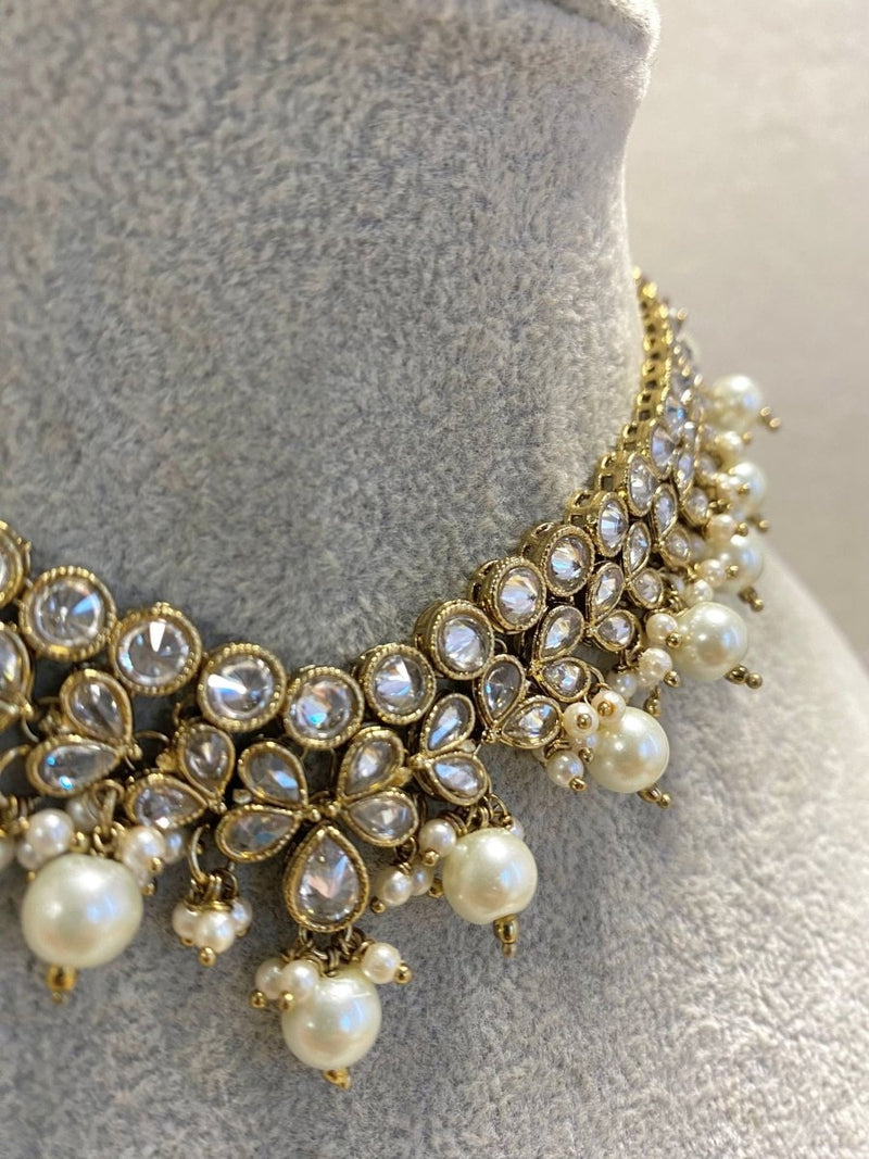 Antique Gold Choker Set - Clear Gold - SOKORA JEWELSAntique Gold Choker Set - Clear Gold